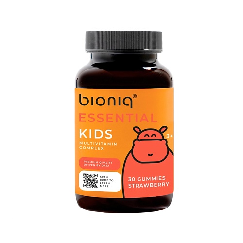 BIONIQ ESSENTIAL Комплекс мультивитаминный для детей со вкусом клубники KIDS ми ми мишки пектиновые фруктовые жевательные пастилки омега 3 6 9 в форме мишек желейные со вкусом яблока и апельсина для детей от 3 лет