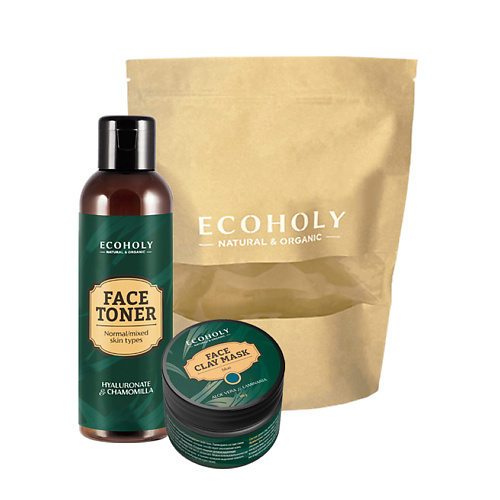 

ECOHOLY Набор Тоник для нормальной и комбинированной кожи, Голубая глина, Гель для умывания успокаивающий с витамином Е Face Toner Normal/mixed Skin Types + Face Clay Mask Blue + Face Cleansing Gel, Набор Тоник для нормальной и комбинированной кожи, Голуб
