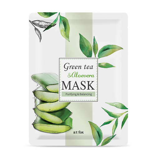 фото A;t fox маска для лица, очищающая и поддерживающая гидро-липидный баланс кожи green tea & aloevera