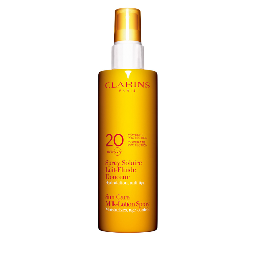 

CLARINS Солнцезащитнoе увлажняющее молочко-спрей для лица и тела, предотвращающее старение кожи UVA/UVB 20