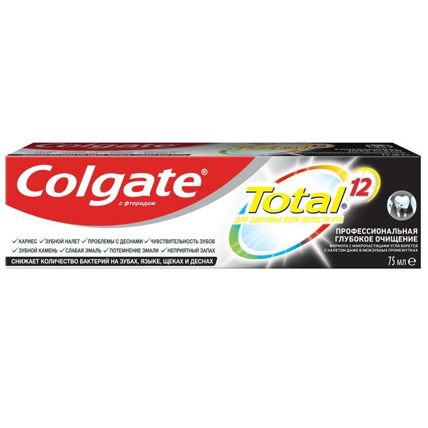 

COLGATE Комплексная антибактериальная зубная паста с древесным углем Total 12 Глубокое Очищение