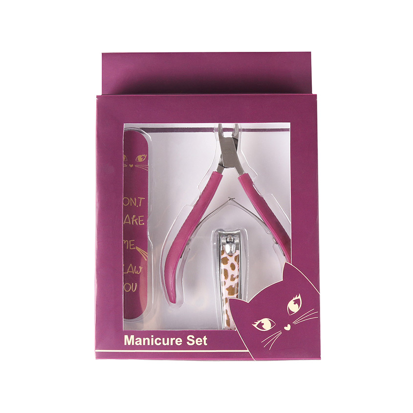 РАЗНОЕ Подарочный набор для маникюра: щипчики, кусачки, пилка Purple Kitty