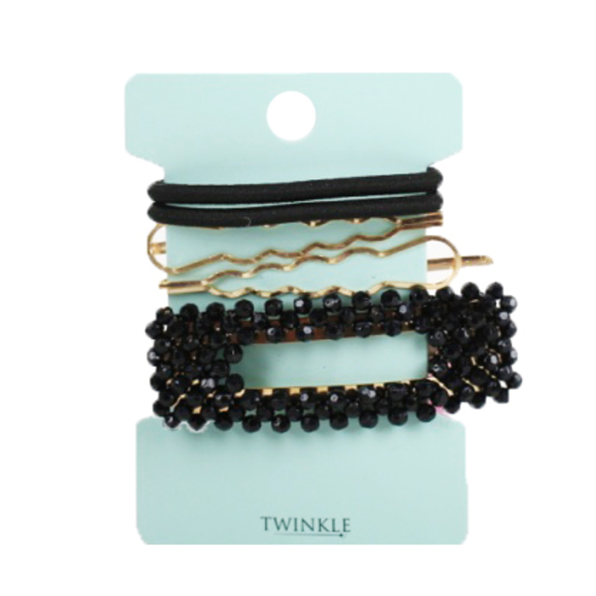 

TWINKLE Набор заколок и резинок для волос Black+Gold