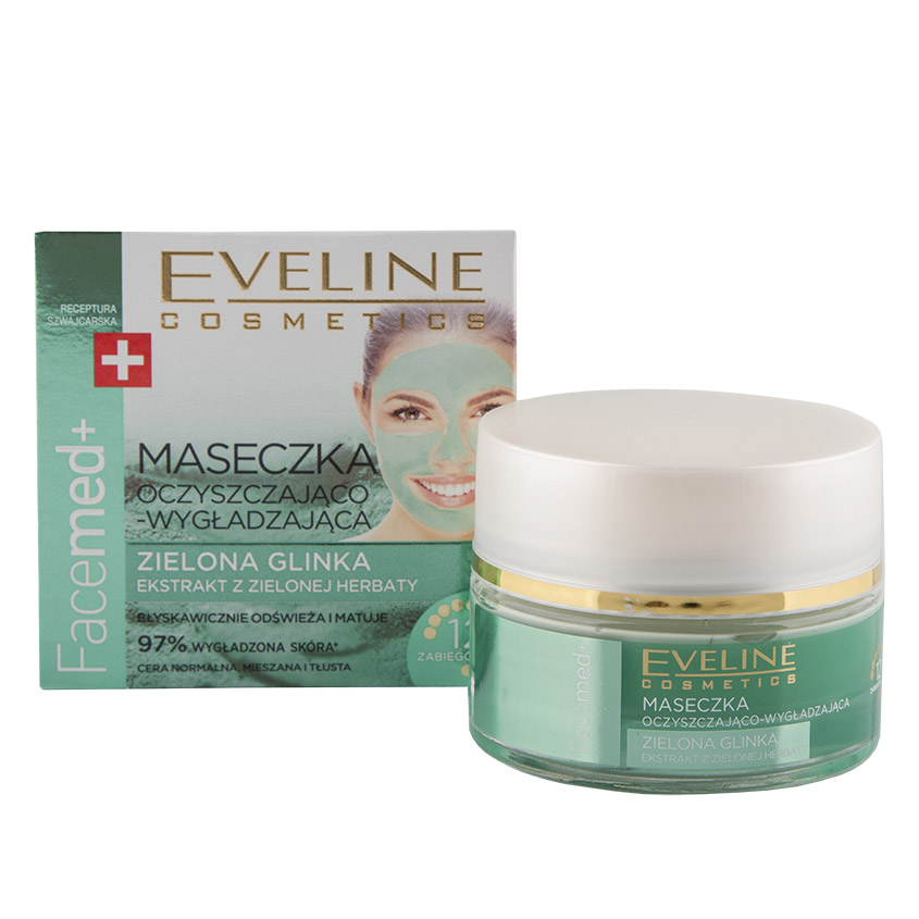 фото Eveline маска для лица facemed+ зеленая глина (очищающе-разглаживающая)