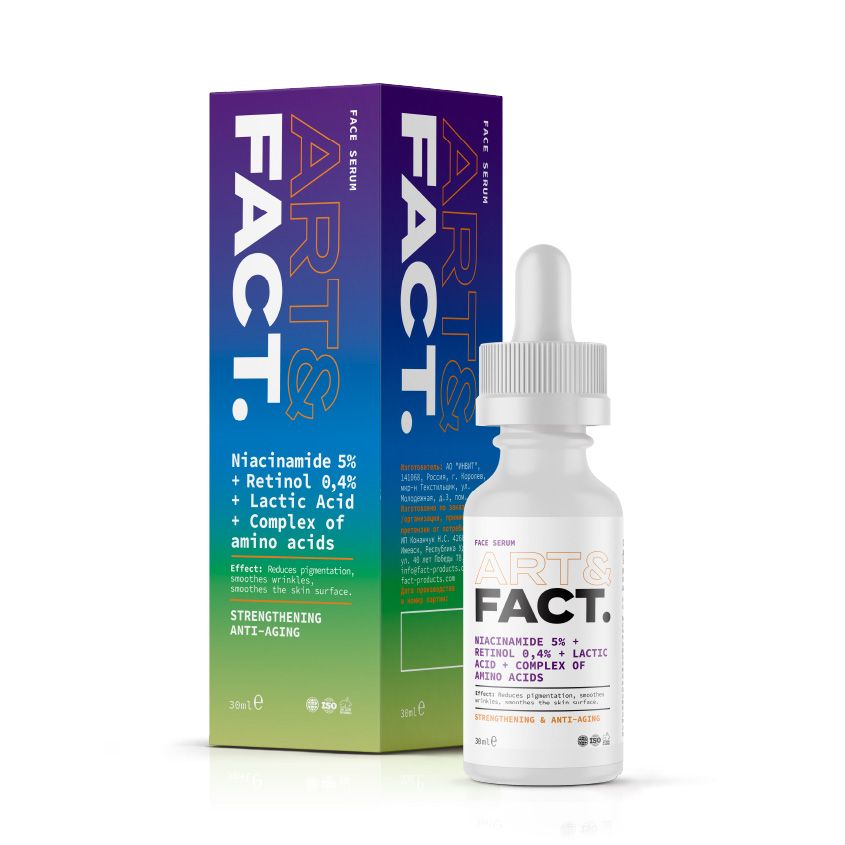 ART&FACT Омолаживающая сыворотка для лица с ниацинамидом 5 %, инкапсулированным ретинолом 0,4 %, молочной кислотой и комплексом аминокислот