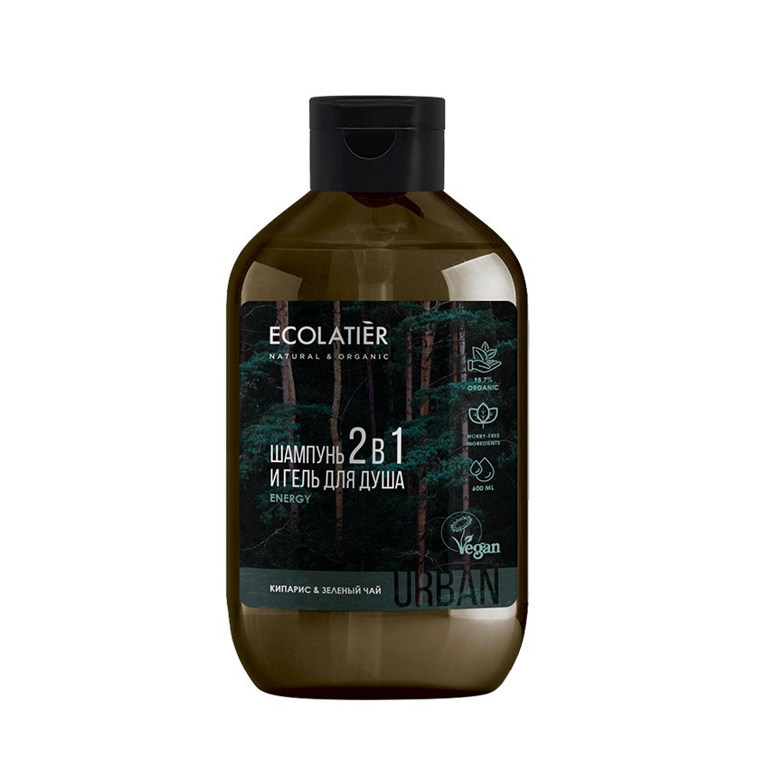 

ECOLATIER Мужской гель для душа и шампунь 2 в 1 кипарис & зеленый чай