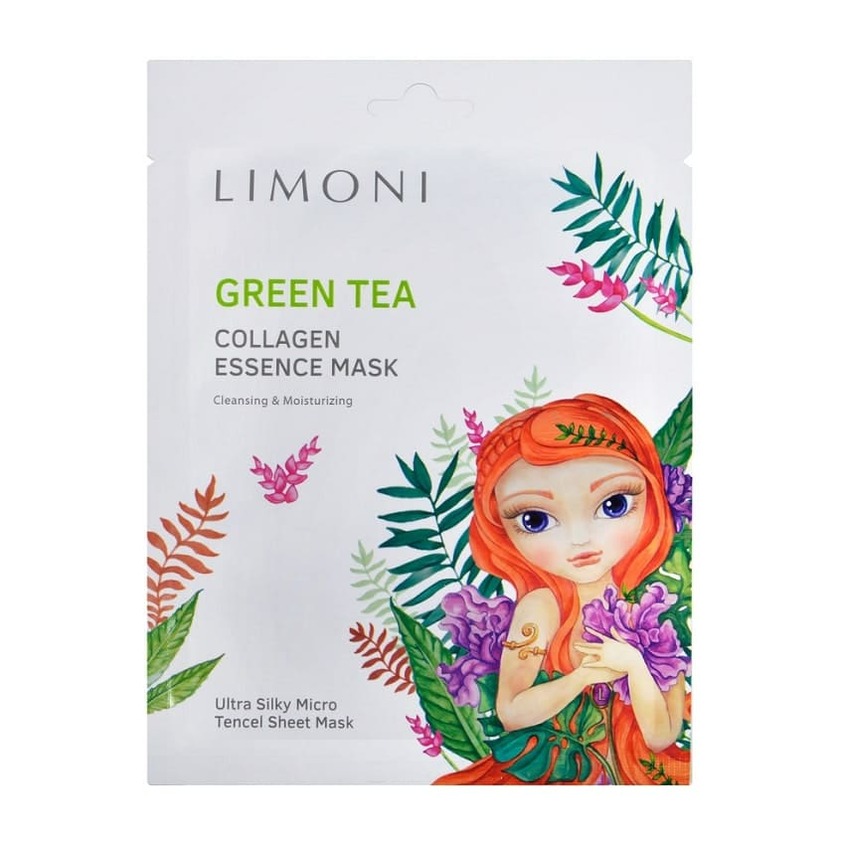 фото Limoni маска для лица тканевая с зеленым чаем green tea collagen essence mask