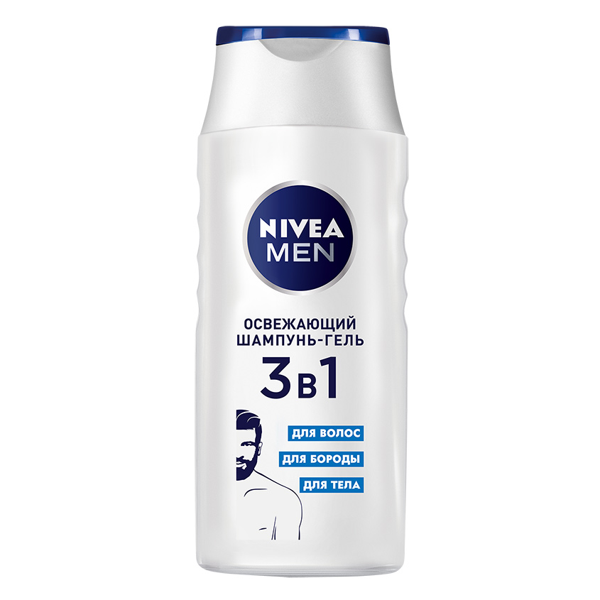 NIVEA NIVEA Освежающий шампунь-гель мужск Для волос, бороды и тела – теперь глубокое очищение 3в1. Шампунь-гель бережно очи