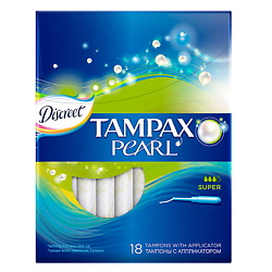 TAMPAX Discreet Pearl Тампоны женские гигиенические с аппликатором Super Duo 18 шт.