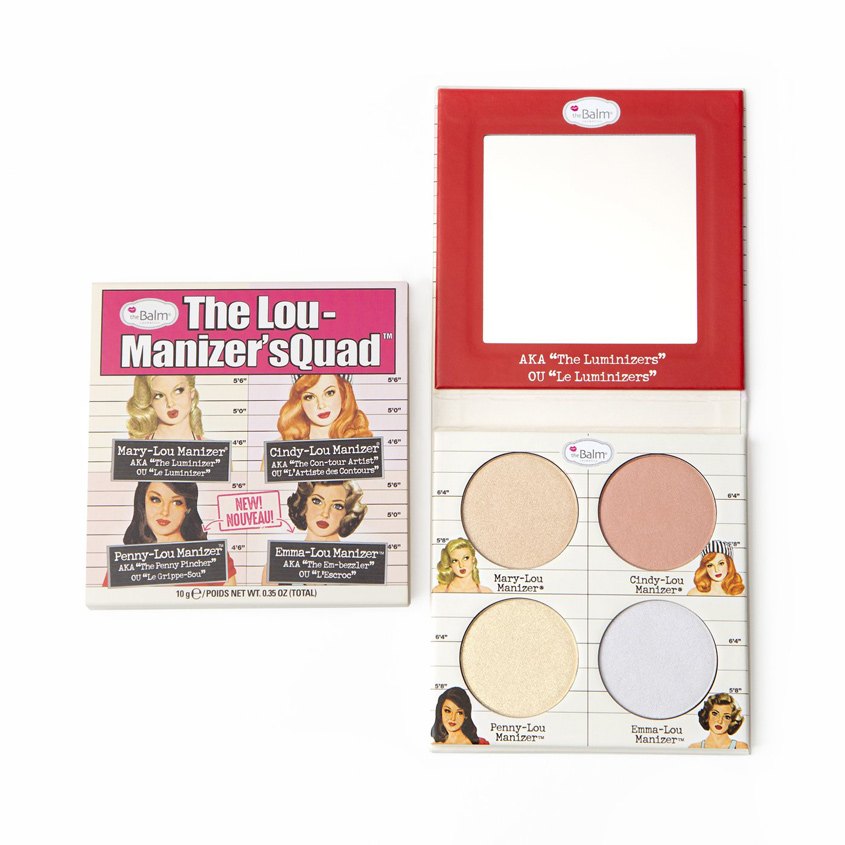 

THEBALM Палетка из 4-х пудровых хайлайтеров для лица "Лу-Мэнайзер Сквод"