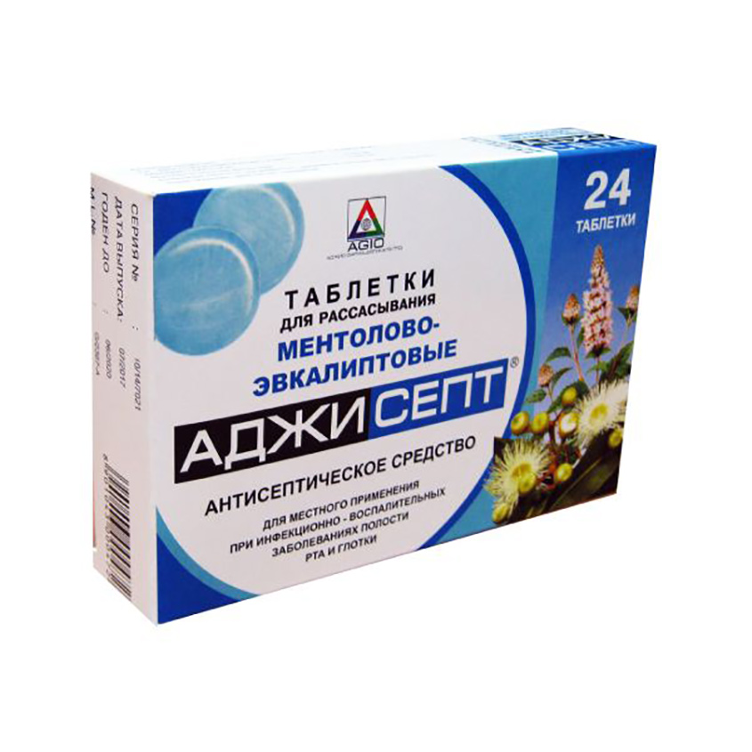 Изображение товара Аджисепт таб. д/рассас ментолово-эвкалиптовые N24 - антисептический препарат