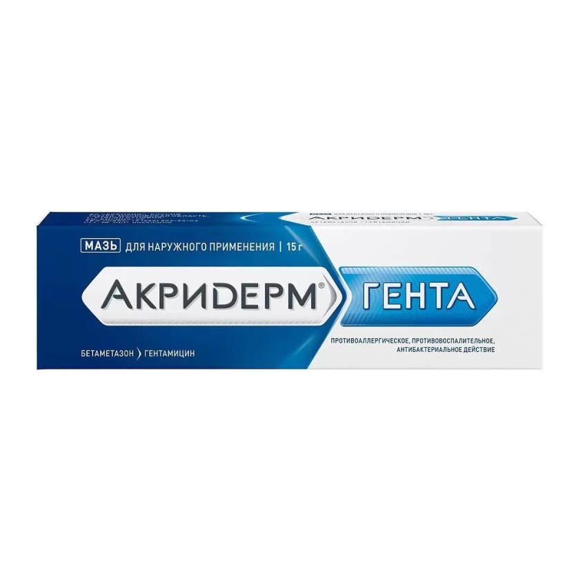 Изображение товара Акридерм Гента мазь 0,05%+0,1% 15г для лечения дерматозов и бактериальных инфекций