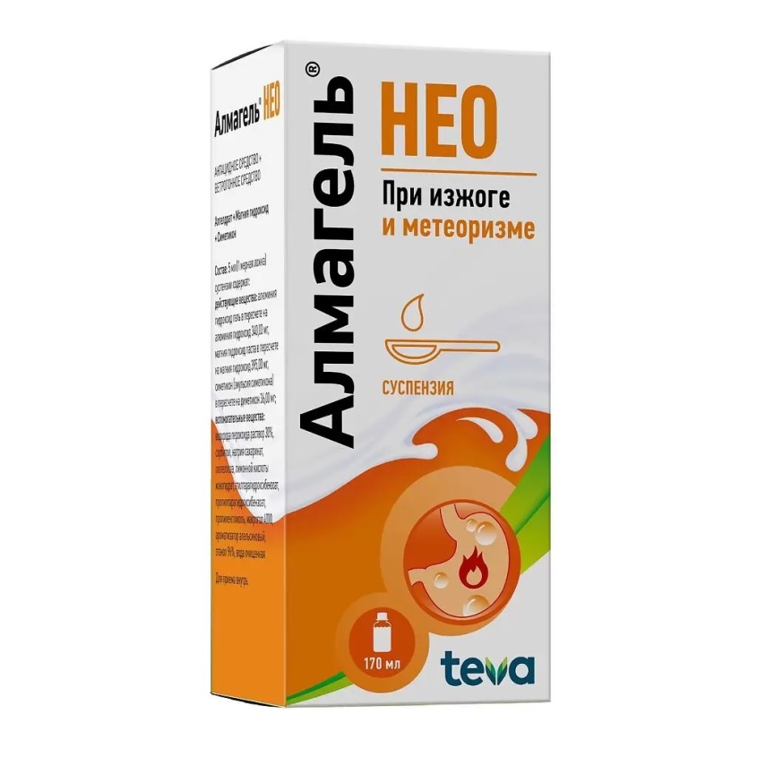 Изображение товара Алмагель Нео суспензия 170мл - средство от изжоги
