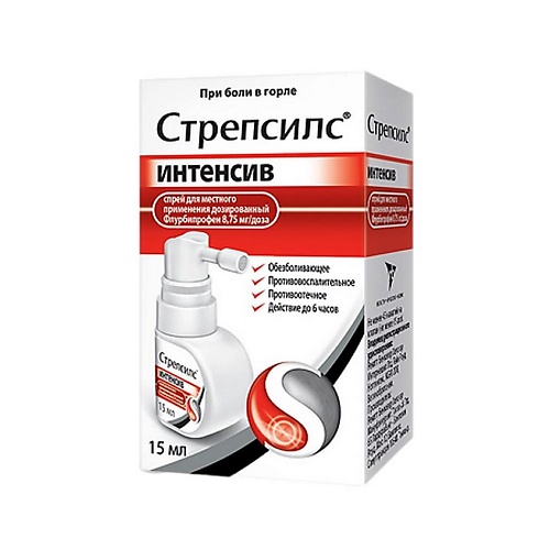 

АПТЕКА Стрепсилс интенсив спрей д/местн. примен. дозир.8,75мг/доза фл. 15мл, Стрепсилс интенсив спрей д/местн. примен. дозир.8,75мг/доза фл. 15мл