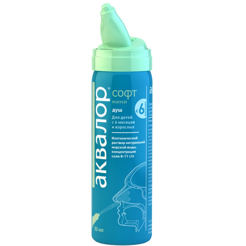 Изображение товара Аквалор софт мини спрей для орошения и промывания полости носа для детей и взрослых 50мл, АКВАЛОР СОФТ МИНИ ДЛЯ НОСА СПРЕЙ 50МЛ