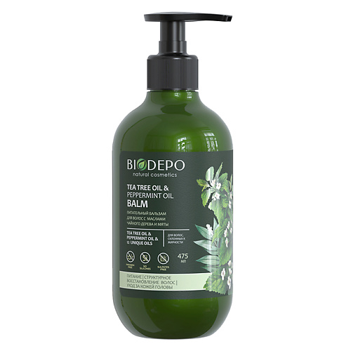Купить BIODEPO Бальзам для волос питательный с эфирными маслами чайного дерева и мяты