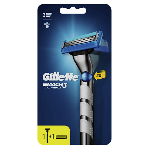 GILLETTE Бритва с 2 сменными кассетами Red MACH3 Turbo 3D