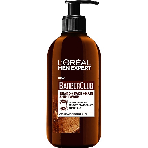 L'ORÉAL PARIS L'OREAL PARIS Men Expert Barber Club Очищающий гель 3 в 1 для Бороды + Лица + Волос, с маслом кедрового дерева