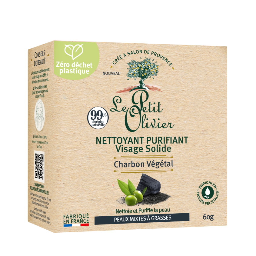 Изображение товара LE PETIT OLIVIER Мыло очищающее твердое для лица с растительным углем, 60 г