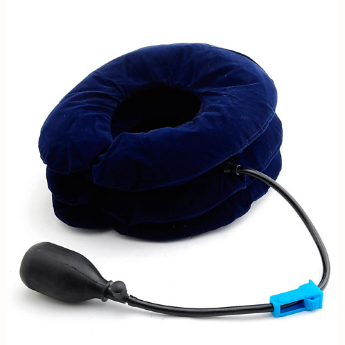 FITSTUDIO Тройная надувная подушка-воротник для шеи из велюра с вентилем (синяя)