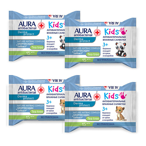 AURA ANTIBACTERIAL KIDS Влажные салфетки детские