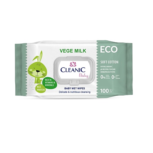 CLEANIC Влажные салфетки детские 0+ ECO BABY VEGE MILK